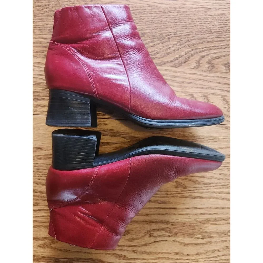 AJ Valenci Women's Red Leather Side-Zip Ankle Boots Round Toe
